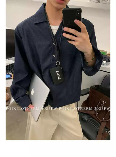 Half-Buttoned V-Neck Shirt Korean Street Fashion Shirt By Poikilotherm Shop Online at OH Vault