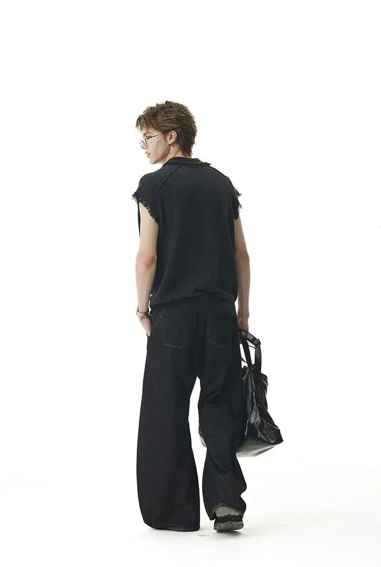 Raw Cut Sleeveless Knit Polo Korean Street Fashion Polo By Cro World Shop Online at OH Vault
