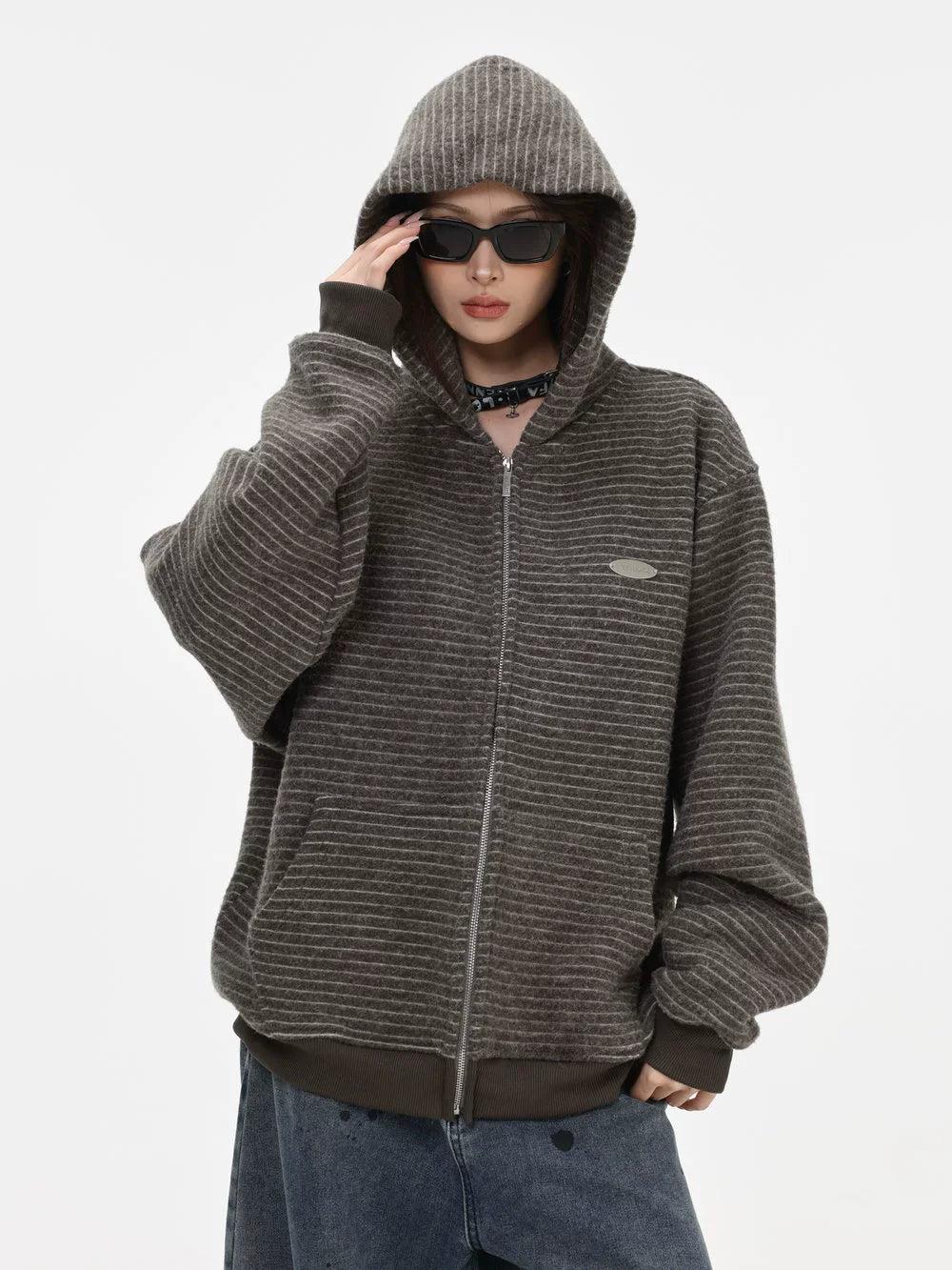 Cozy Striped Zip-Up Hoodie Korean Street Fashion Hoodie By INS Korea Shop Online at OH Vault