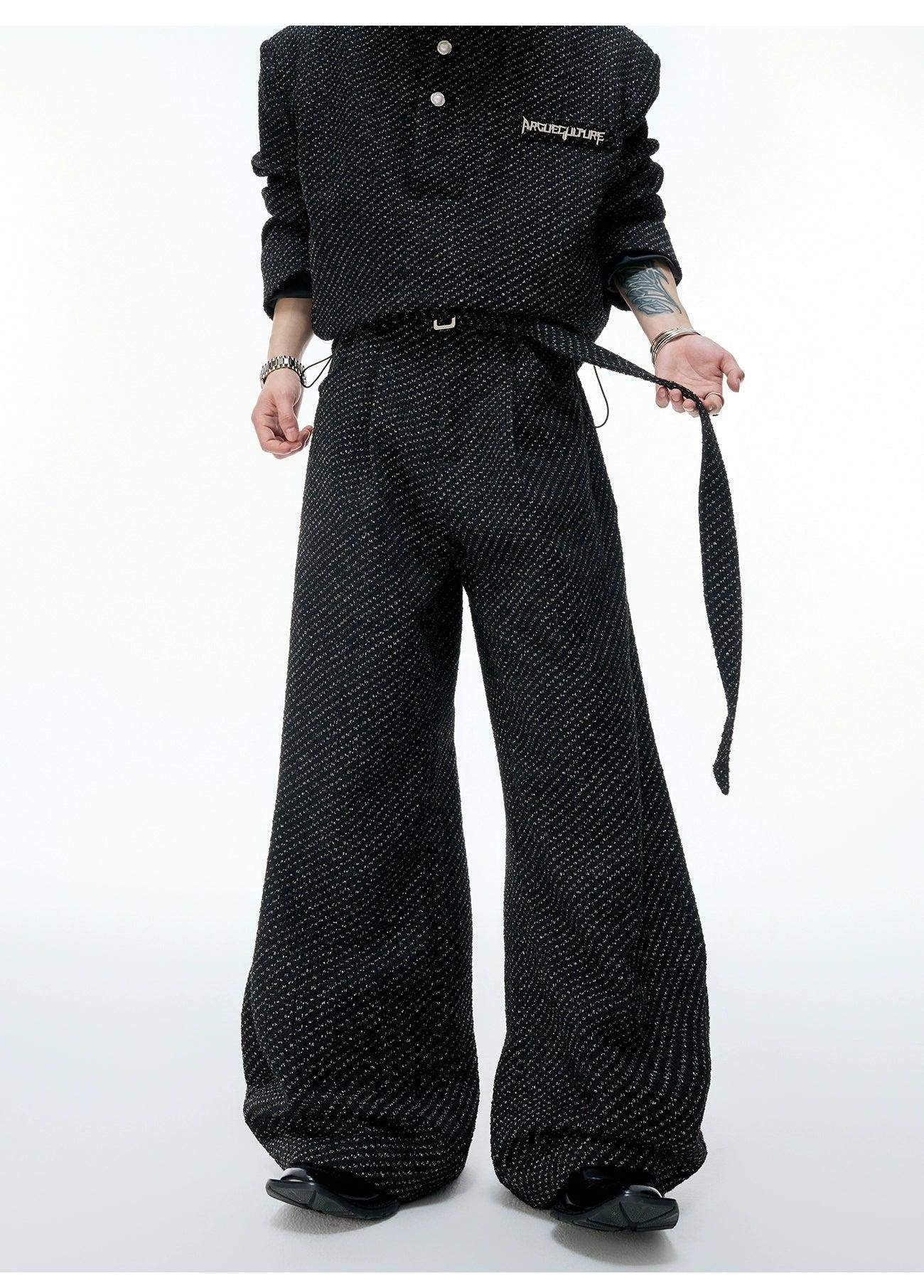 Tweed Textured Pearl Half Buttoned & Wide Leg Pants Set Korean Street Fashion Clothing Set By Argue Culture Shop Online at OH Vault