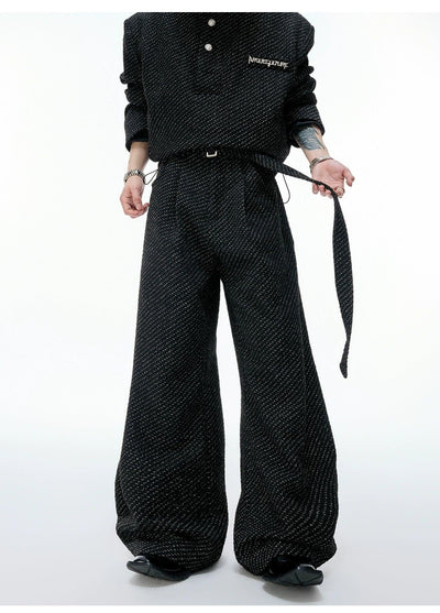 Tweed Textured Pearl Half Buttoned & Wide Leg Pants Set Korean Street Fashion Clothing Set By Argue Culture Shop Online at OH Vault
