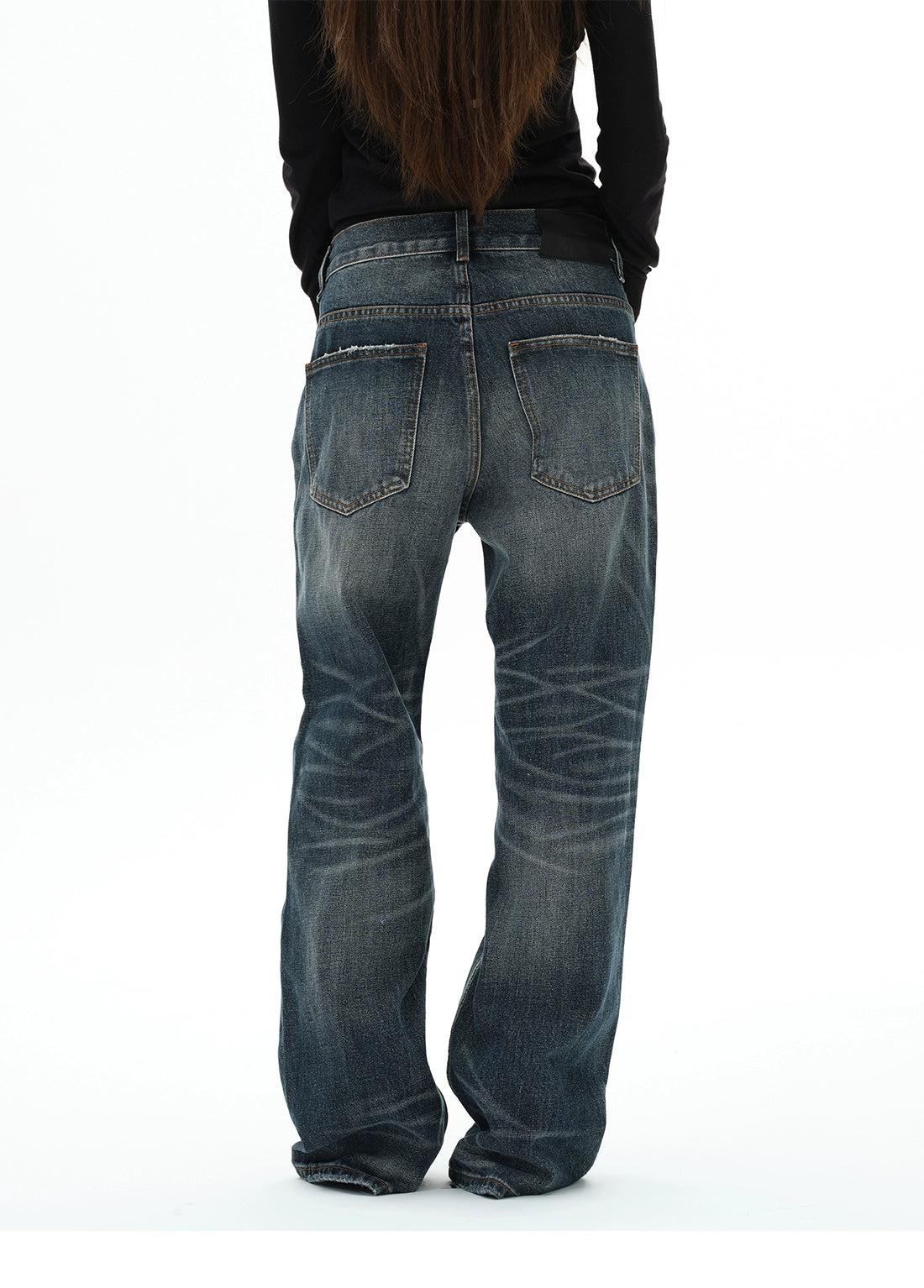 Multi-Whiskered Raw Edge Jeans Korean Street Fashion Jeans By 77Flight Shop Online at OH Vault