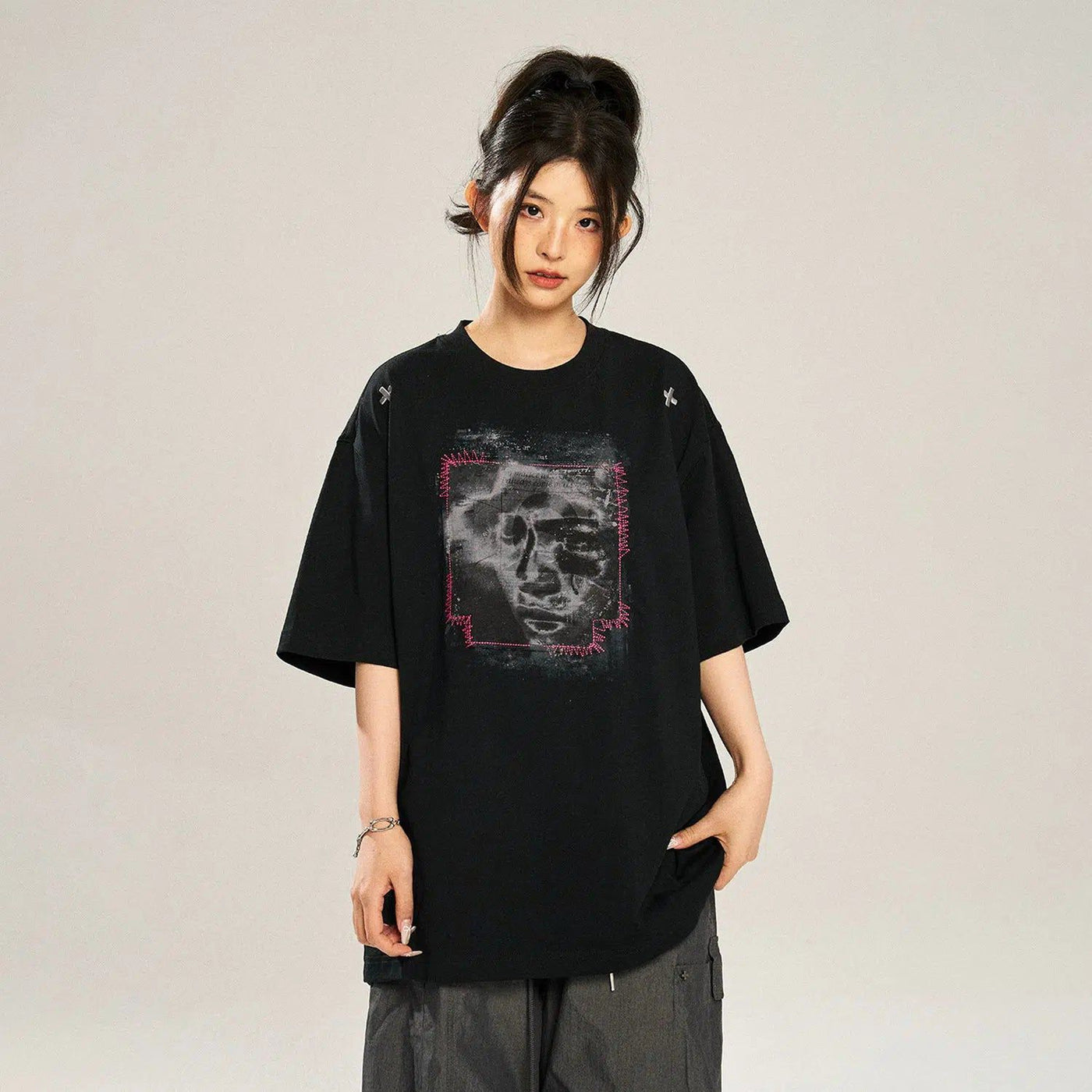 Face Chalk Smudge T-Shirt Korean Street Fashion T-Shirt By New Start Shop Online at OH Vault