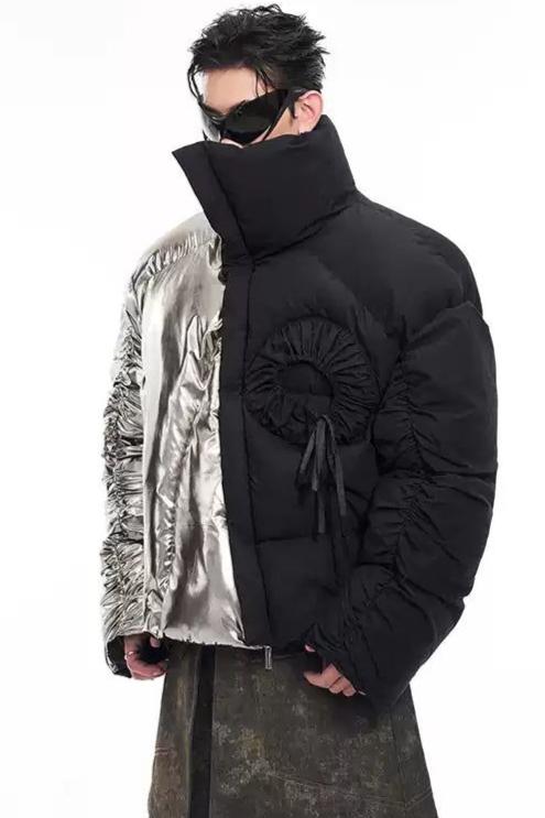 Spliced Ruched Sleeve Puffer Jacket Korean Street Fashion Jacket By Slim Black Shop Online at OH Vault