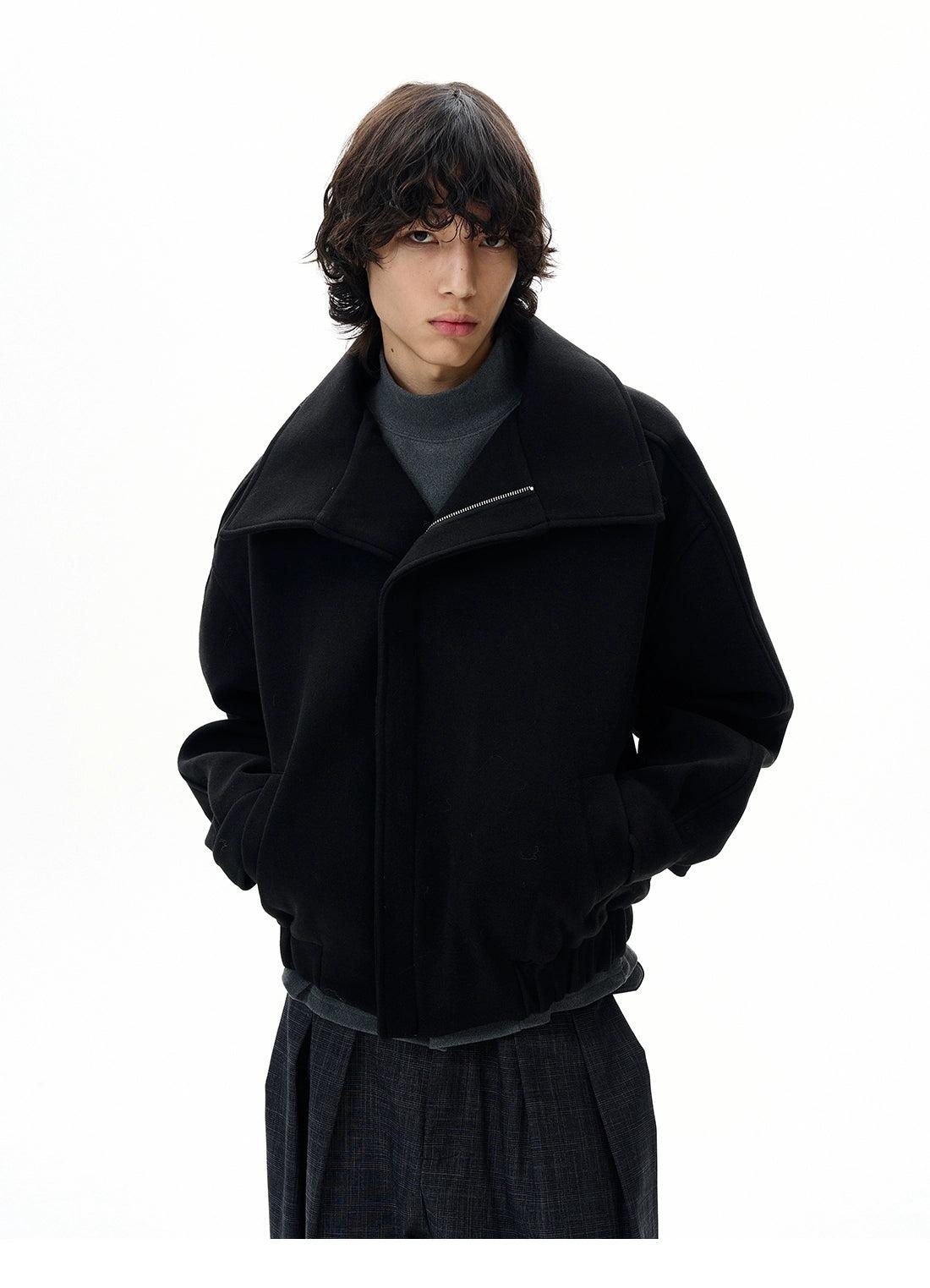 Structured Ruch Hem Zipped Jacket Korean Street Fashion Jacket By 77Flight Shop Online at OH Vault