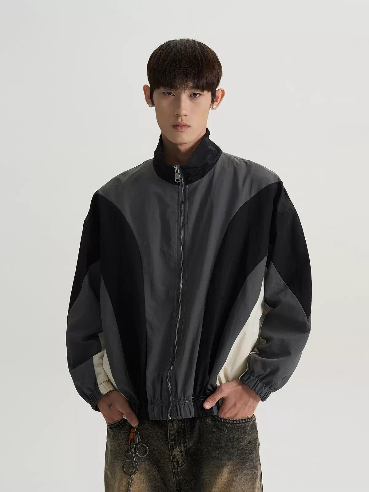 Ruched Hem Contrast Splice Jacket Korean Street Fashion Jacket By A PUEE Shop Online at OH Vault