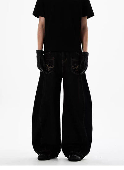 Embroidery Pocket Wide Jeans Korean Street Fashion Jeans By 77Flight Shop Online at OH Vault