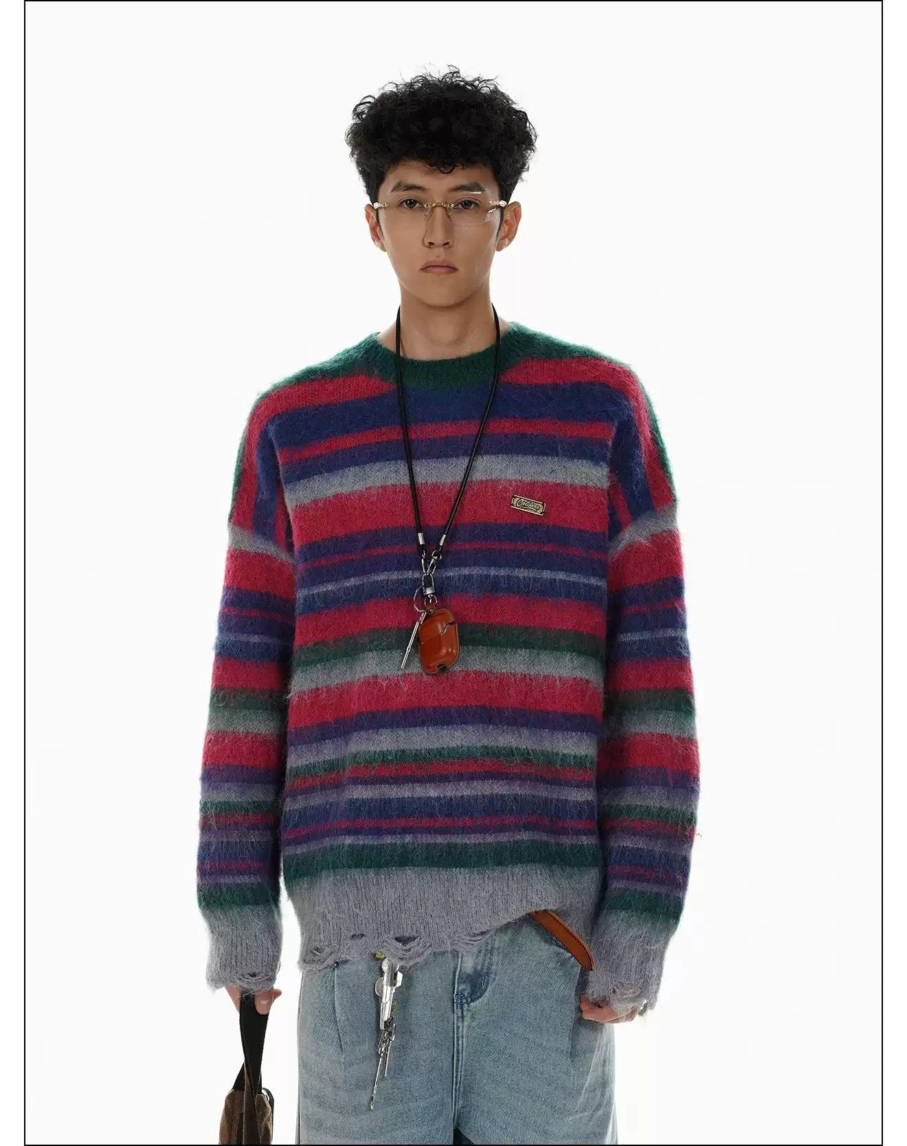 Striped Fuzzy Pullover Sweater Korean Street Fashion Sweater By Mr Nearly Shop Online at OH Vault