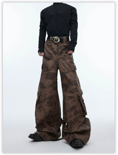 Camo Zipped Cargo PU Leather Pants Korean Street Fashion Pants By Argue Culture Shop Online at OH Vault