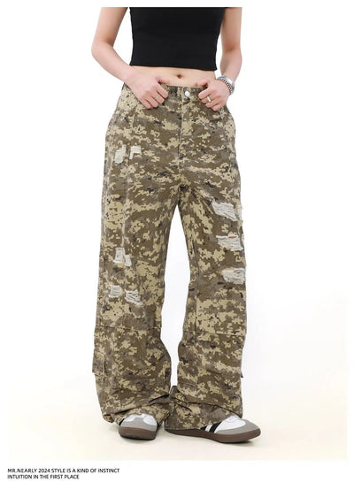 Ripped Hole Camouflage Cargo Pants Korean Street Fashion Pants By Mr Nearly Shop Online at OH Vault