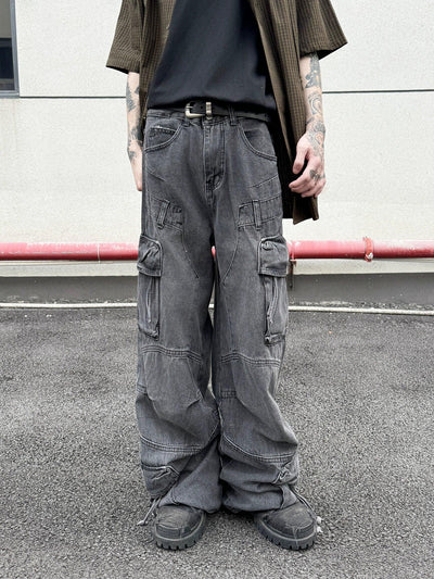 Multiple Detail Faded Jeans Korean Street Fashion Jeans By Ash Dark Shop Online at OH Vault