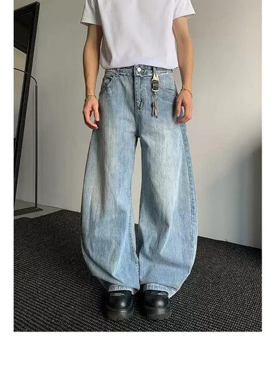 Washed & Faded Wide Jeans Korean Street Fashion Jeans By Poikilotherm Shop Online at OH Vault