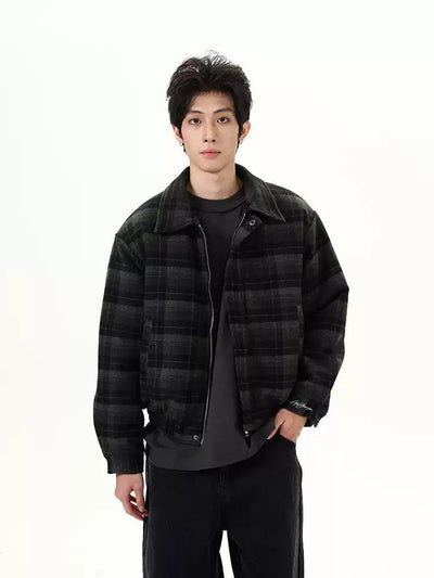 Checked Zip-Front Jacket Korean Street Fashion Jacket By 77Flight Shop Online at OH Vault