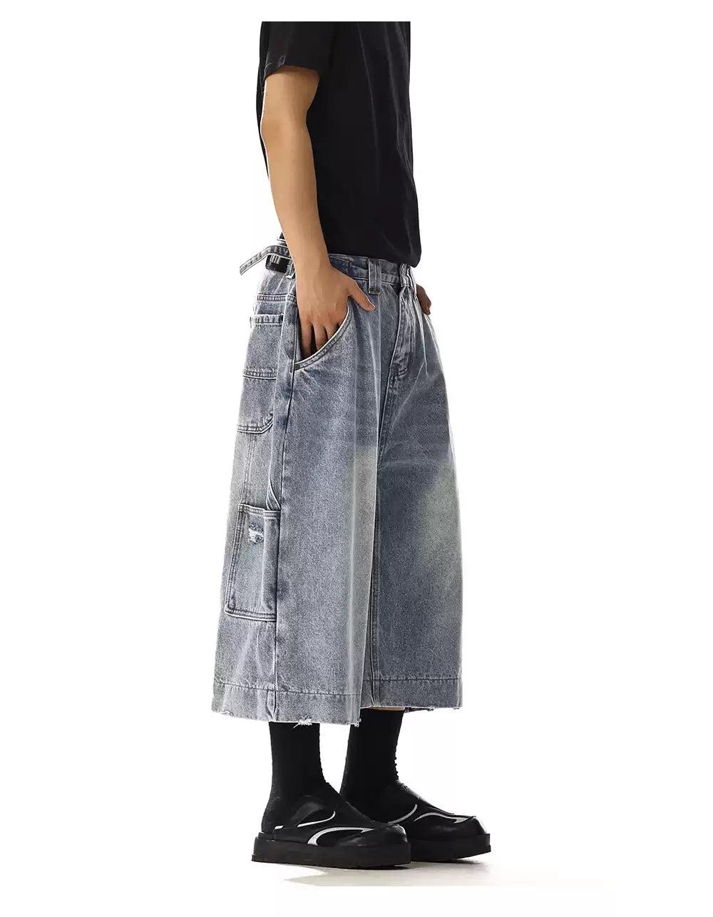 Washed Strapped Waist Denim Shorts Korean Street Fashion Shorts By MEBXX Shop Online at OH Vault