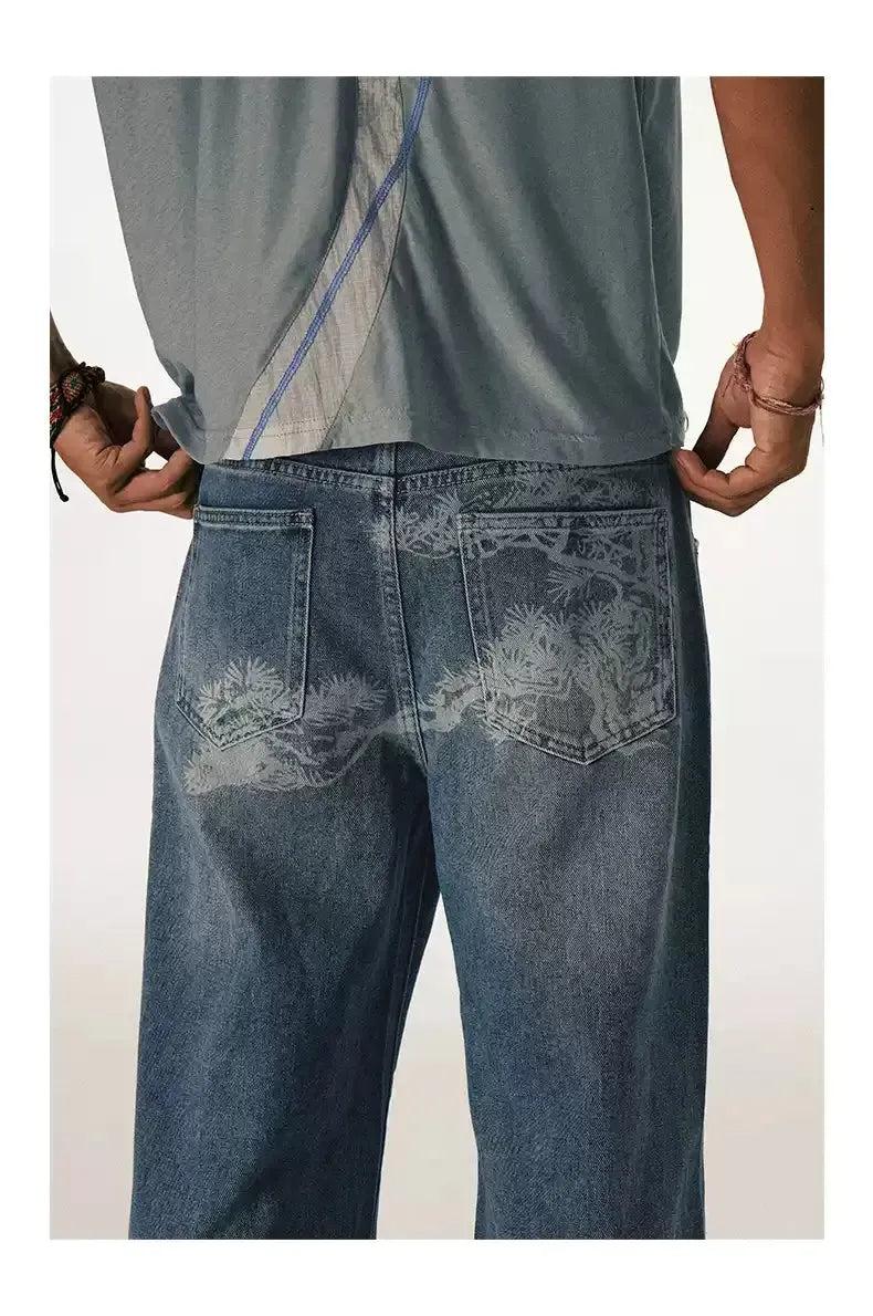 Design Print Washed Jeans Korean Street Fashion Jeans By Conp Conp Shop Online at OH Vault