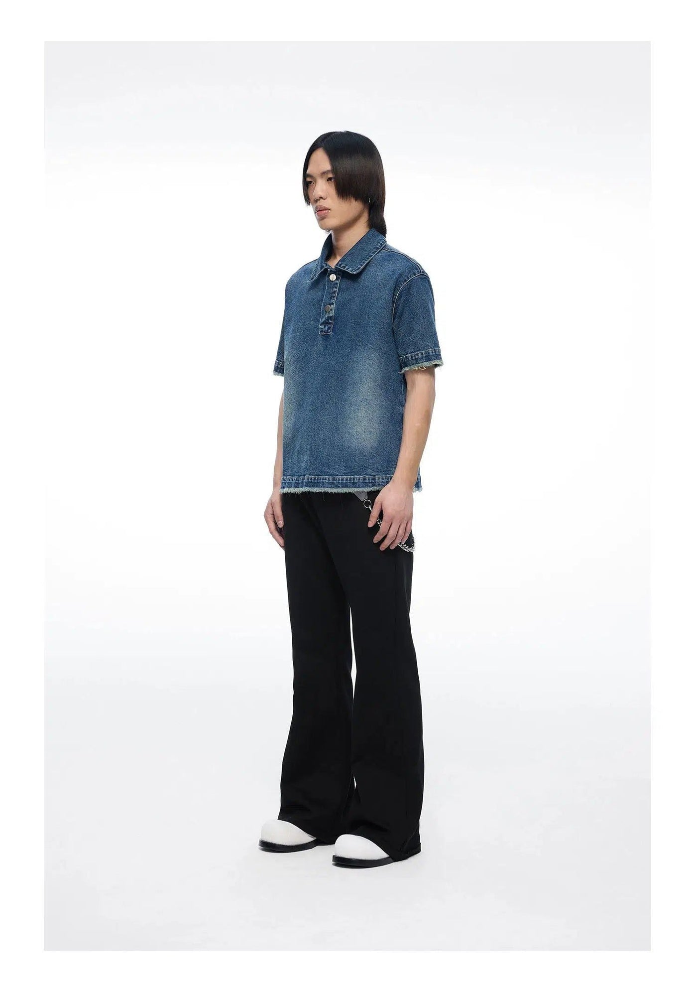 Washed Buttoned Denim Polo Korean Street Fashion Polo By Terra Incognita Shop Online at OH Vault