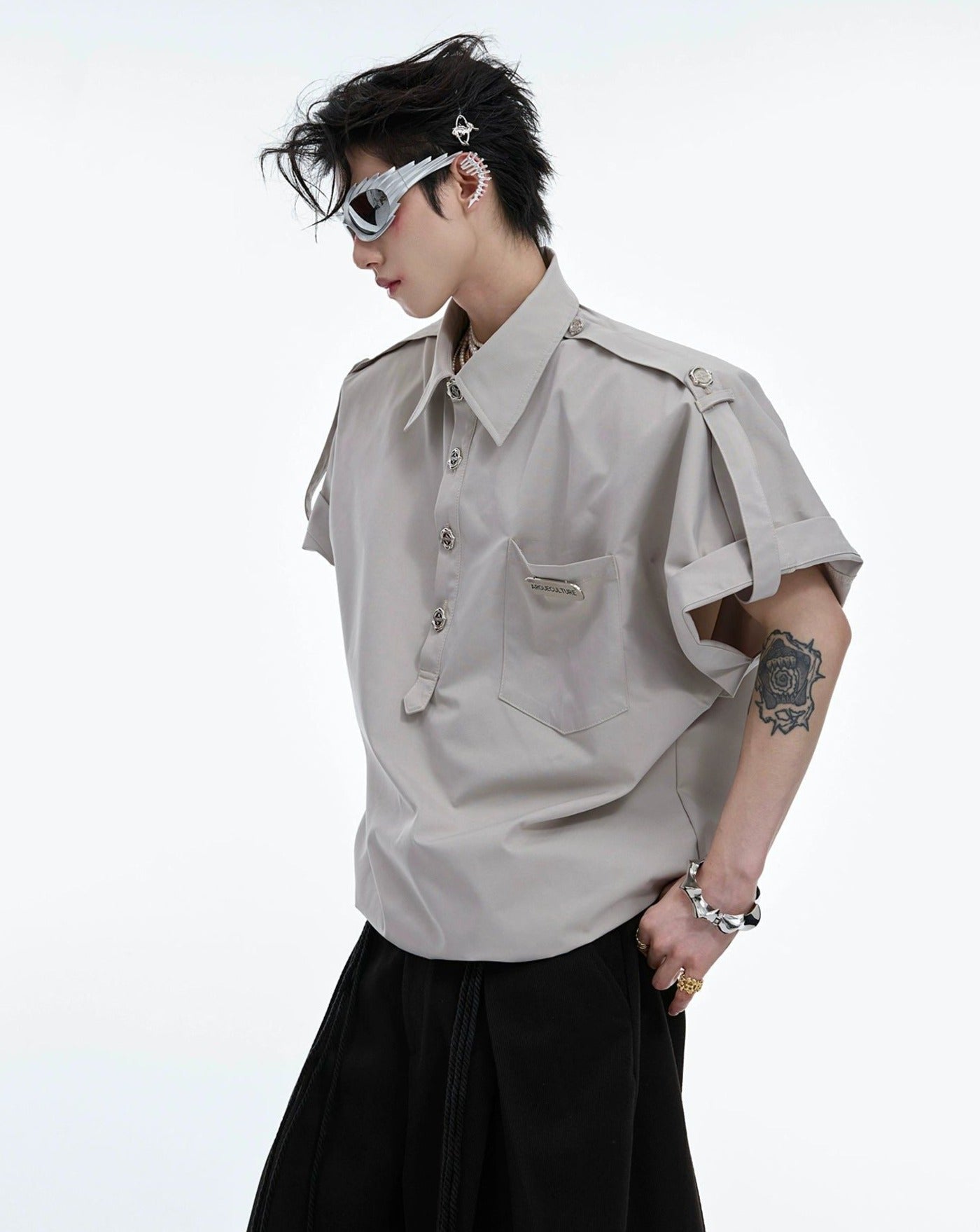 Folded Sleeve Boxy Shirt Korean Street Fashion Shirt By Argue Culture Shop Online at OH Vault