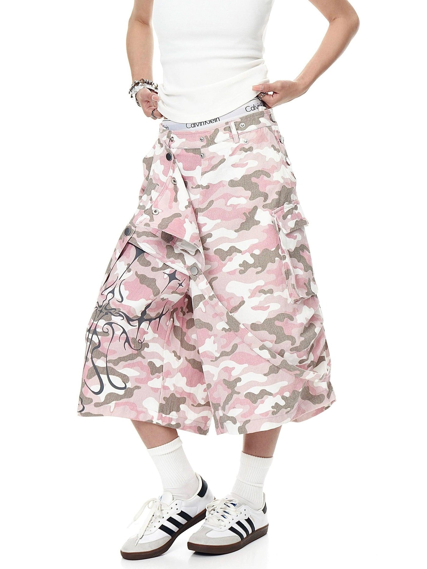 Strap & Pocket Camouflage Cargo Shorts Korean Street Fashion Shorts By Blacklists Shop Online at OH Vault