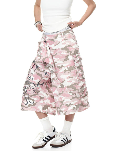 Strap & Pocket Camouflage Cargo Shorts Korean Street Fashion Shorts By Blacklists Shop Online at OH Vault
