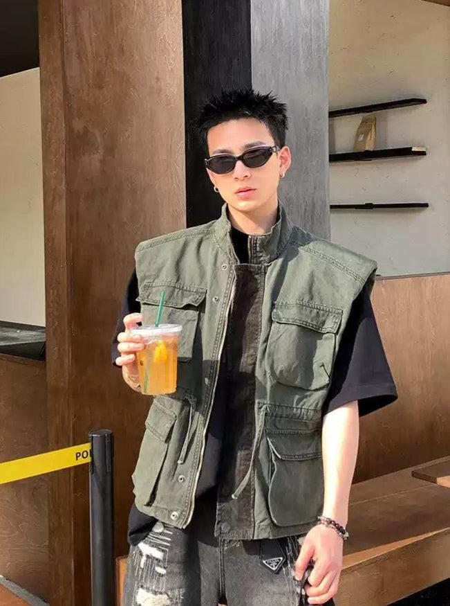 Multiple Pocket Cargo Vest Korean Street Fashion Vest By Poikilotherm Shop Online at OH Vault