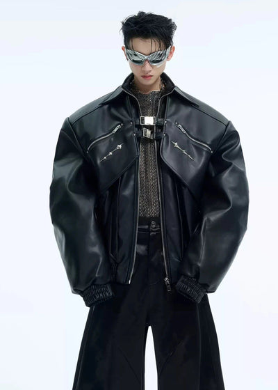 Metal Link Multi-Zip PU Leather Jacket Korean Street Fashion Jacket By Argue Culture Shop Online at OH Vault