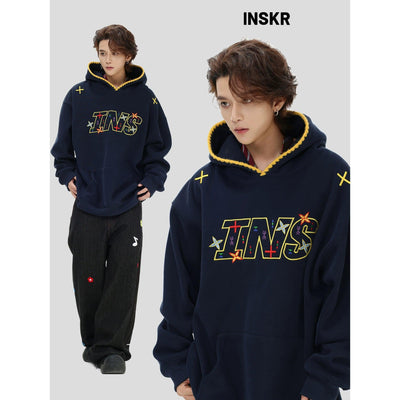 Stitched Outlined Logo Hoodie Korean Street Fashion Hoodie By INS Korea Shop Online at OH Vault