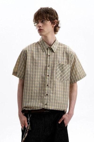 Vintage Front Pocket Plaid Shirt Korean Street Fashion Shirt By A PUEE Shop Online at OH Vault