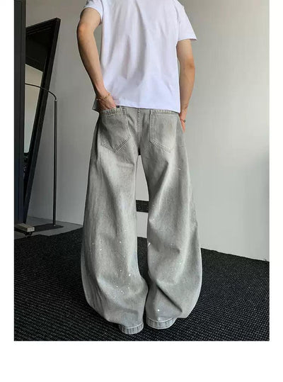 Rips and Splatters Wide Jeans Korean Street Fashion Jeans By Poikilotherm Shop Online at OH Vault