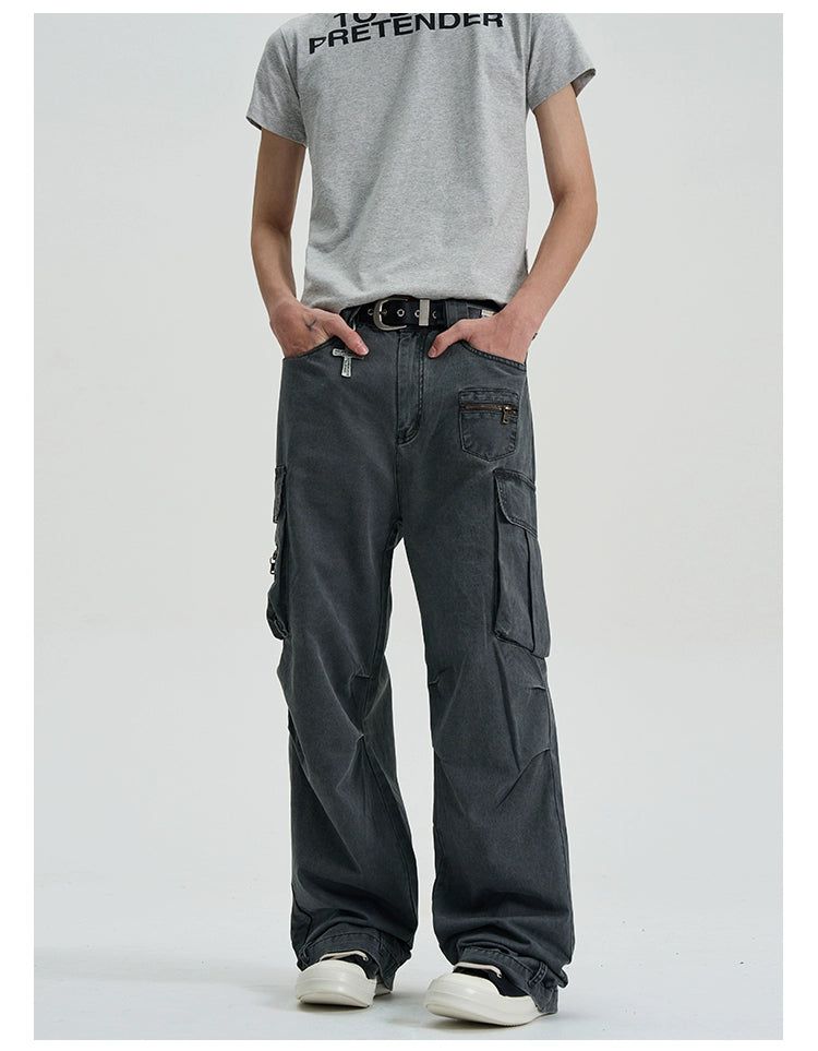 Faded Zipper Pocket Cargo Pants Korean Street Fashion Pants By A PUEE Shop Online at OH Vault