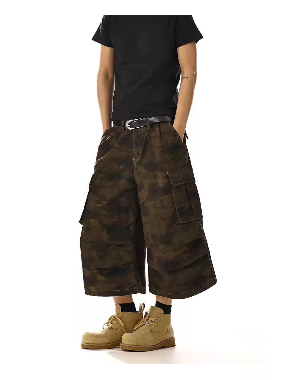 Pleated Loose Camouflage Denim Shorts Korean Street Fashion Shorts By MEBXX Shop Online at OH Vault