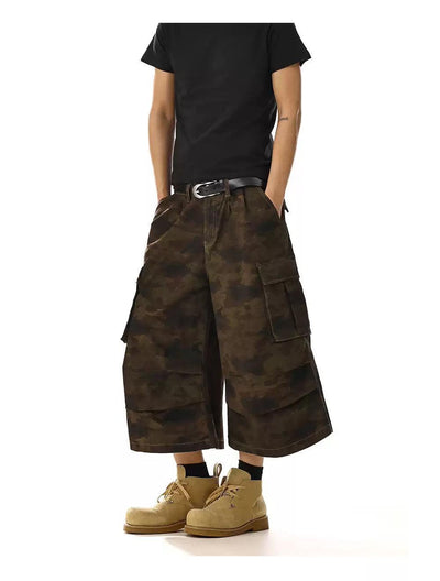 Pleated Loose Camouflage Denim Shorts Korean Street Fashion Shorts By MEBXX Shop Online at OH Vault