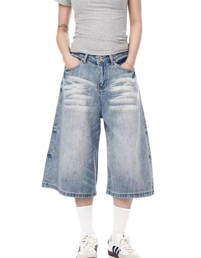 Whiskered Emphasis Denim Shorts Korean Street Fashion Shorts By Blacklists Shop Online at OH Vault