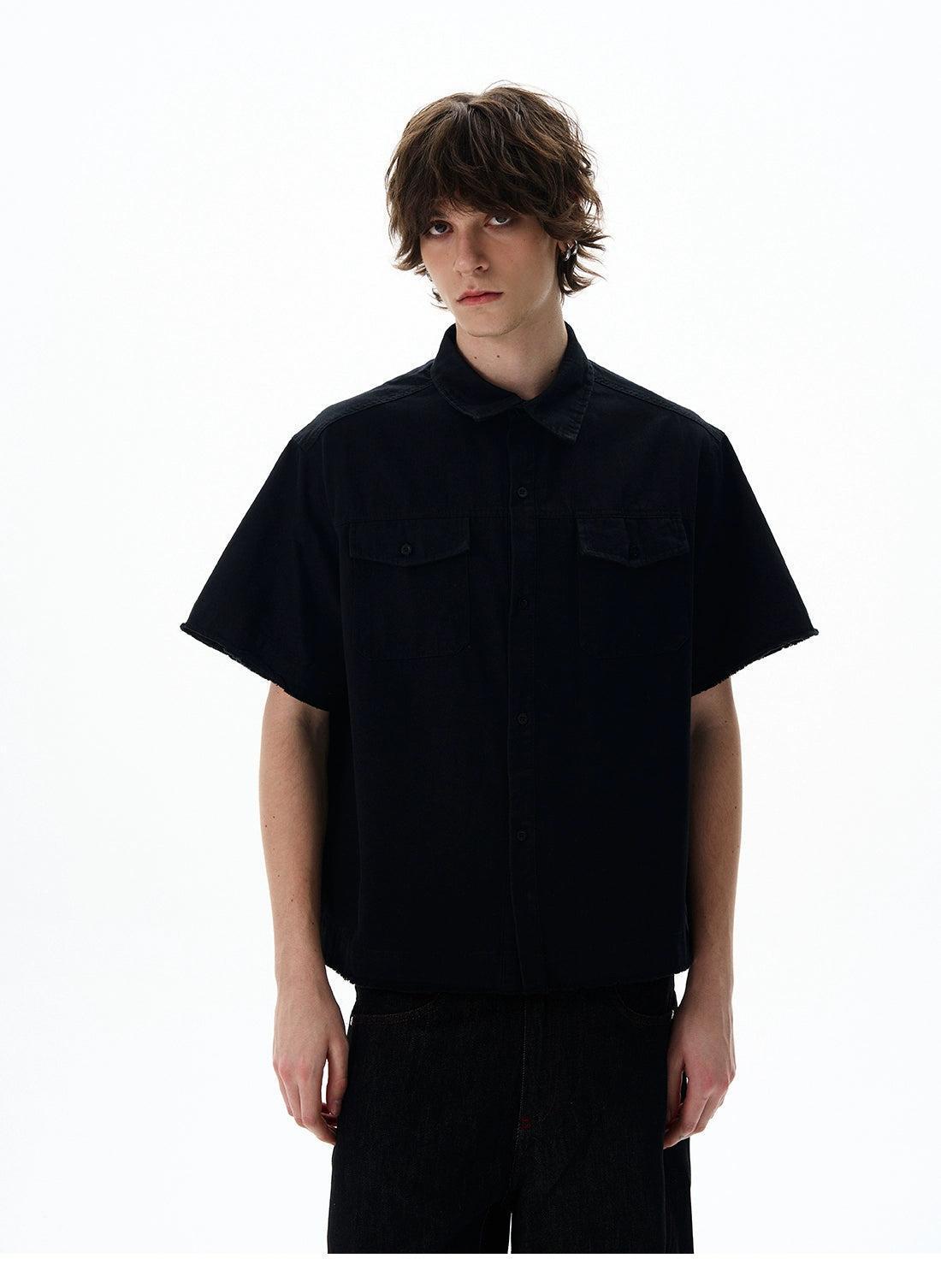 Breast Pocket Boxy Denim Shirt Korean Street Fashion Shirt By 77Flight Shop Online at OH Vault