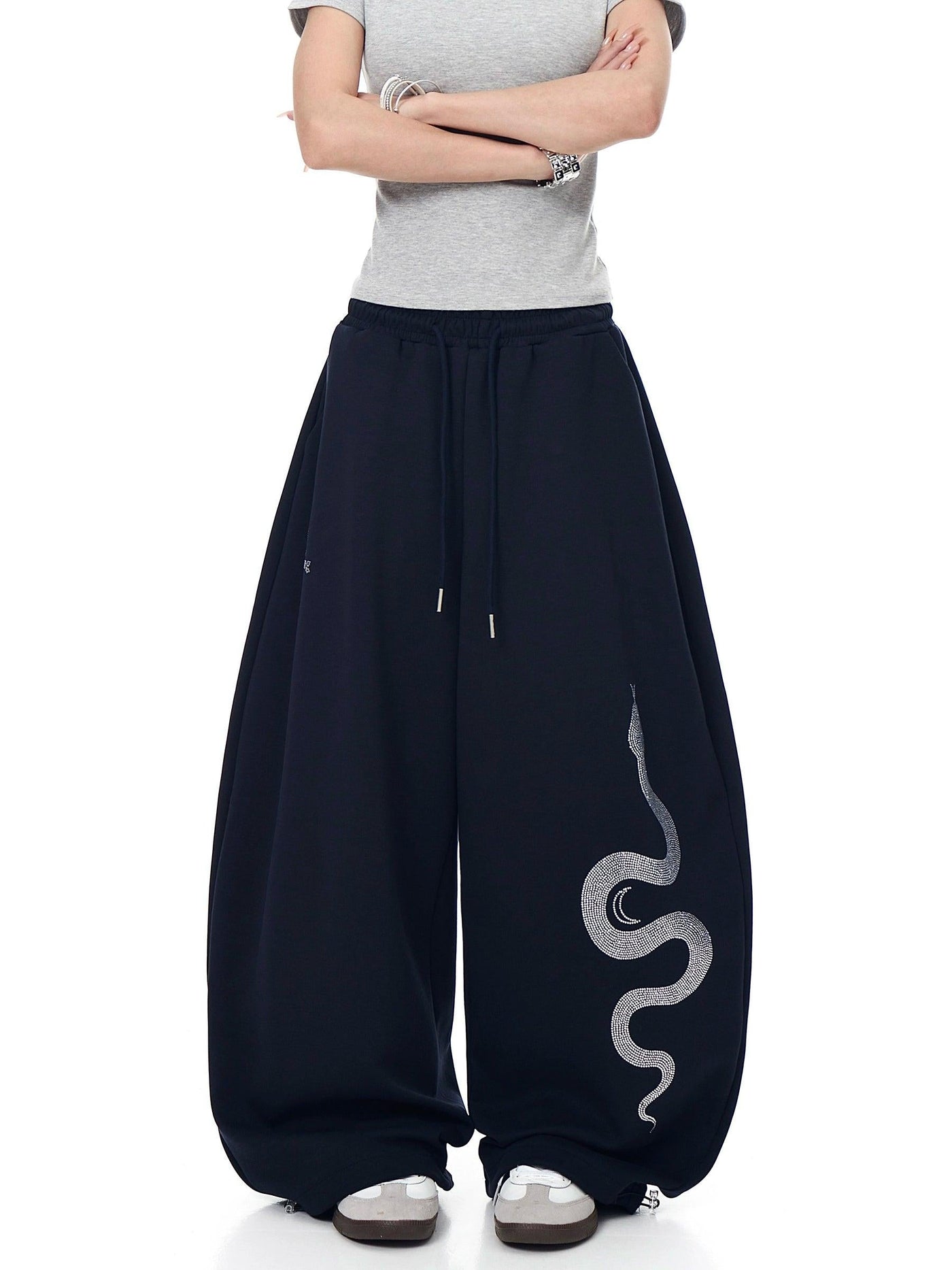Rhinestone Snake Drawstring Sweatpants Korean Street Fashion Pants By Blacklists Shop Online at OH Vault
