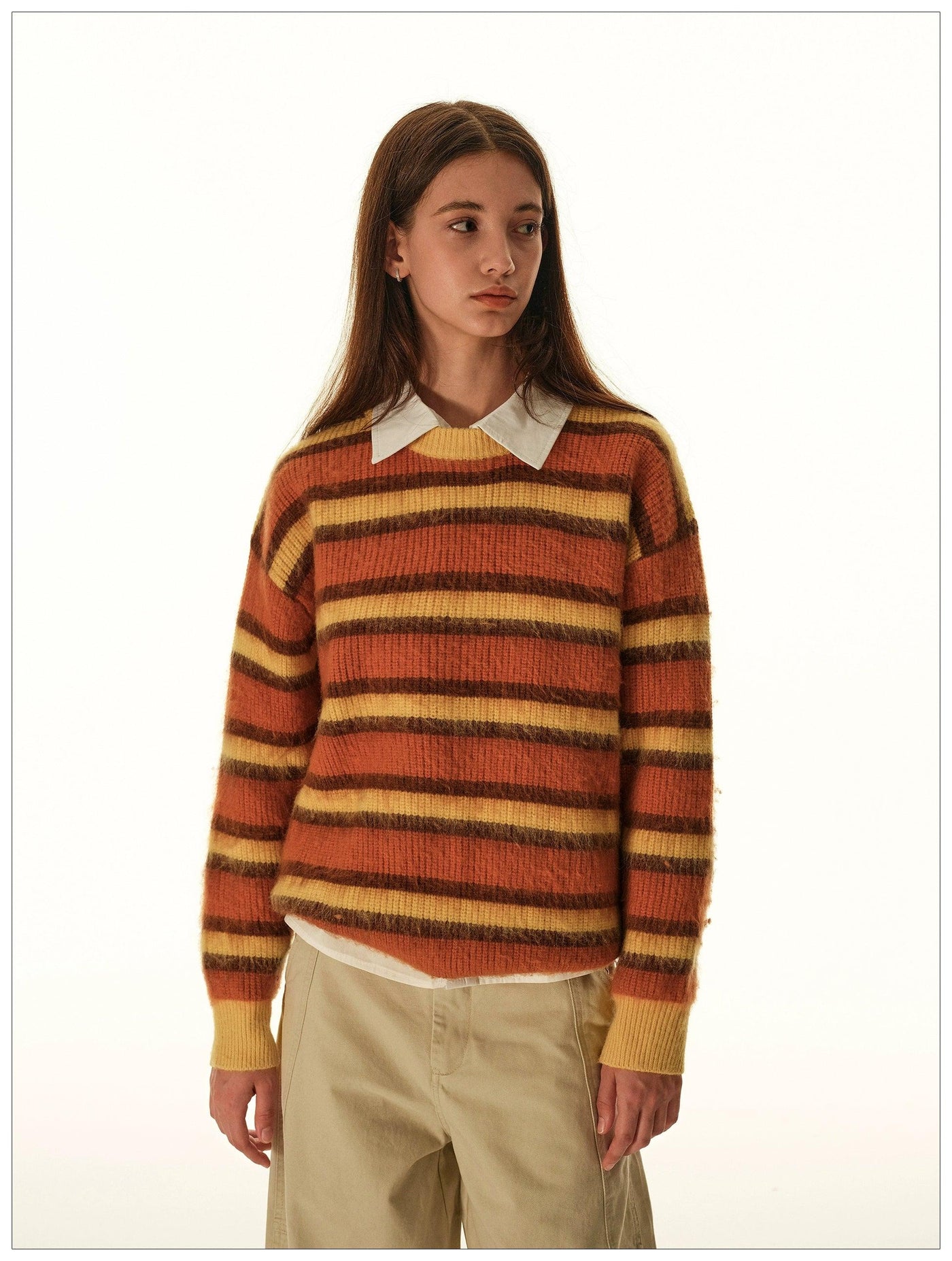 Retro Stripes Fuzzy Sweater Korean Street Fashion Sweater By Mr Nearly Shop Online at OH Vault