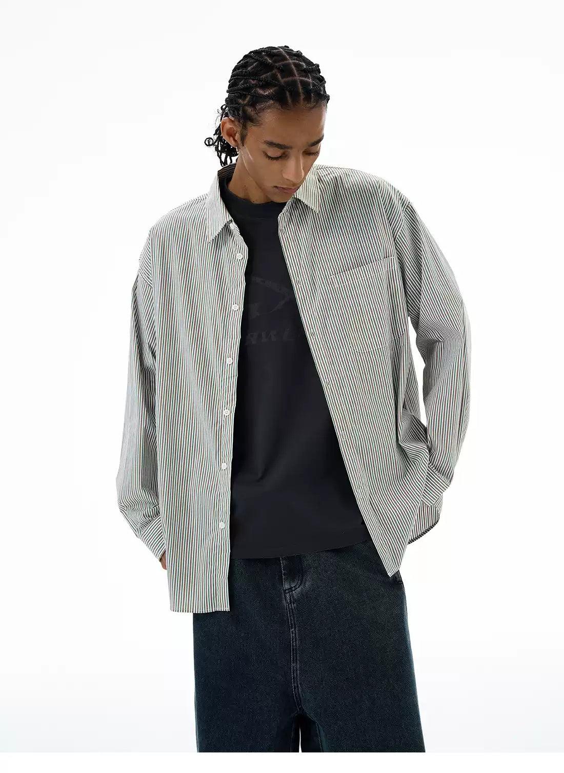 Neat Striped Causal Shirt Korean Street Fashion Shirt By 77Flight Shop Online at OH Vault