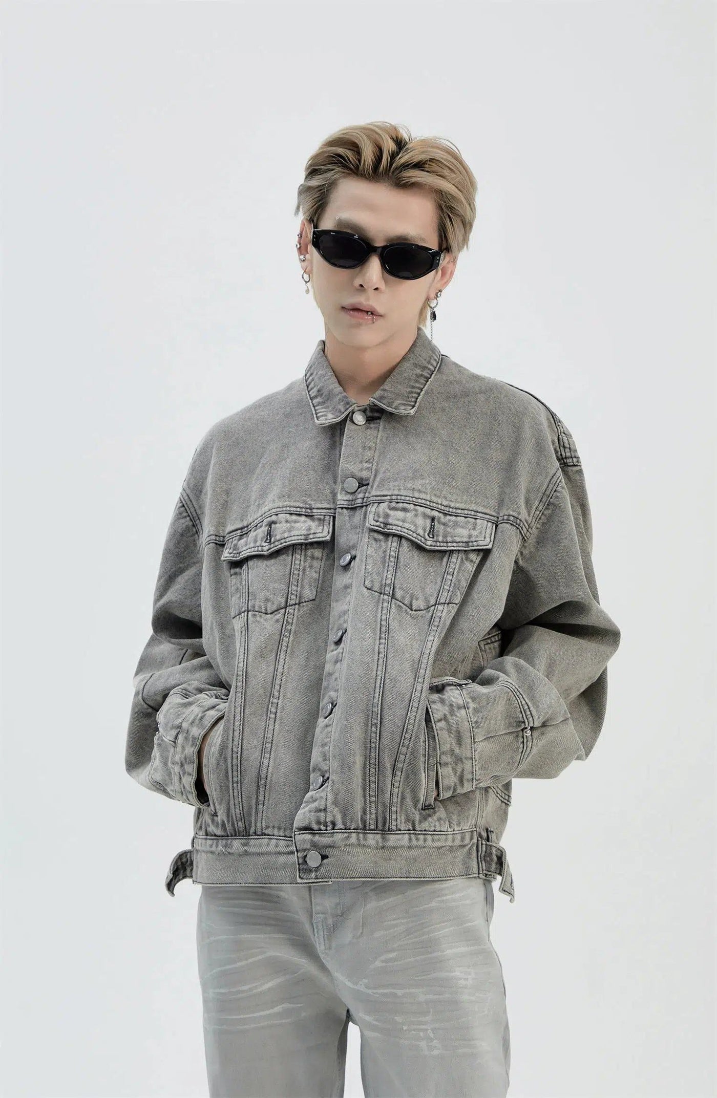 Heavy Inverted Style Denim Jacket Korean Street Fashion Jacket By Ash Dark Shop Online at OH Vault