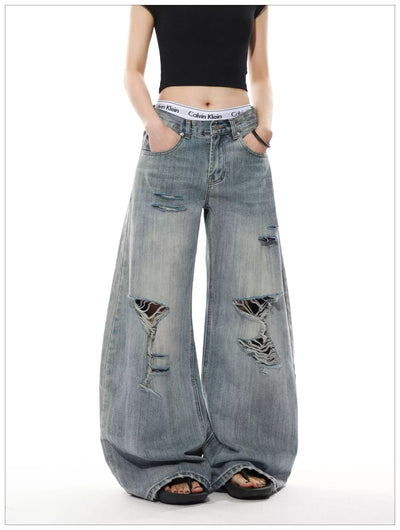 Textured Distressed Wide Jeans Korean Street Fashion Jeans By Mr Nearly Shop Online at OH Vault