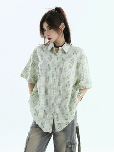 Patched and Patterned Shirt Korean Street Fashion Shirt By INS Korea Shop Online at OH Vault