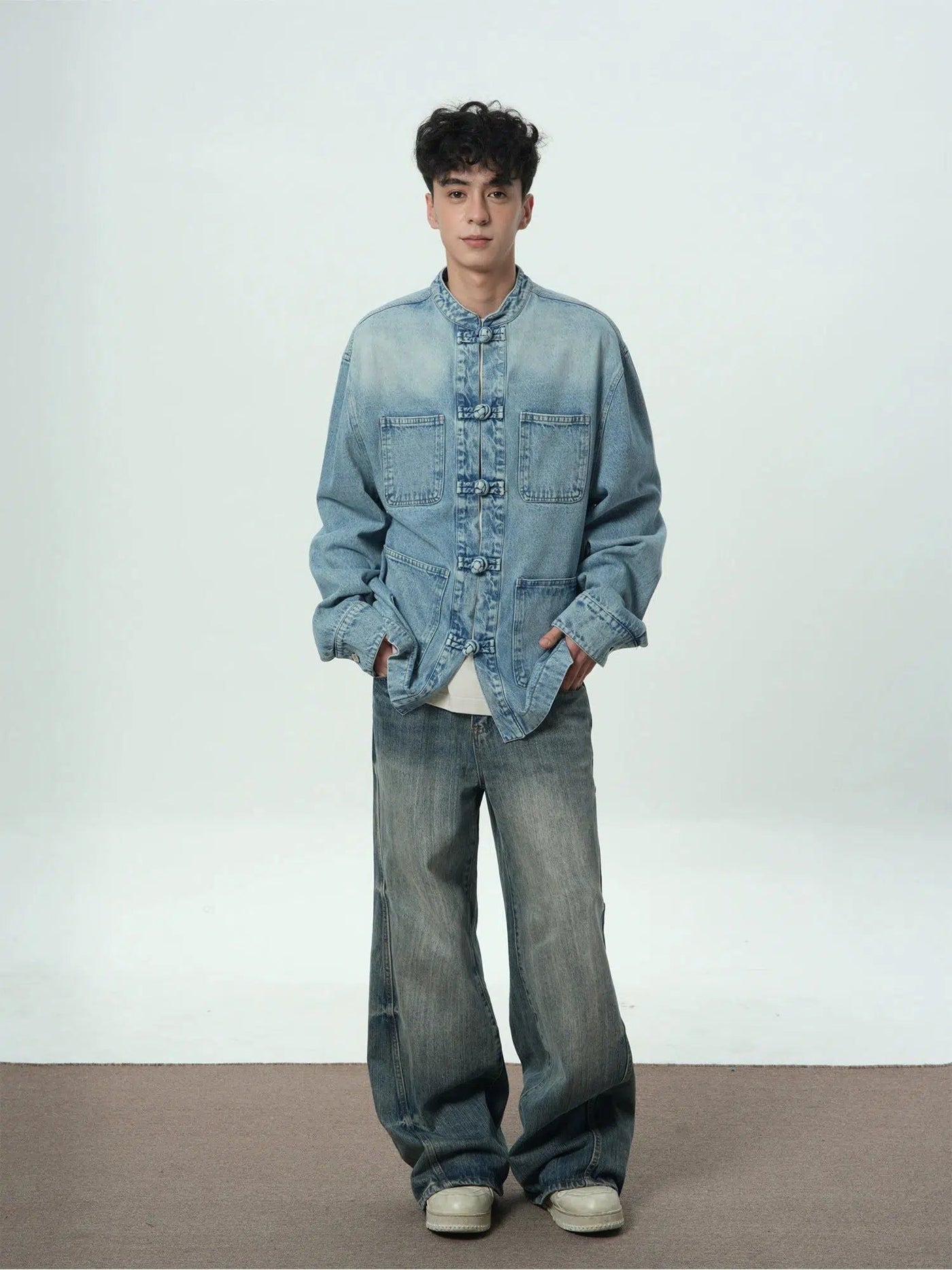 Multi-Pocket Faded Denim Shirt Korean Street Fashion Shirt By Jump Next Shop Online at OH Vault