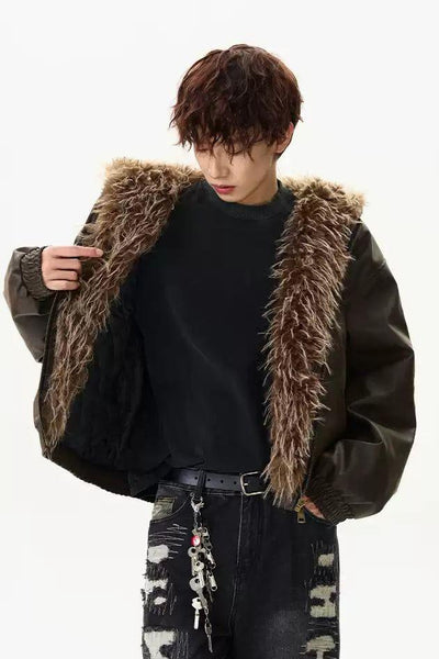 Faux Fur Trimmed PU Leather Jacket Korean Street Fashion Jacket By A PUEE Shop Online at OH Vault