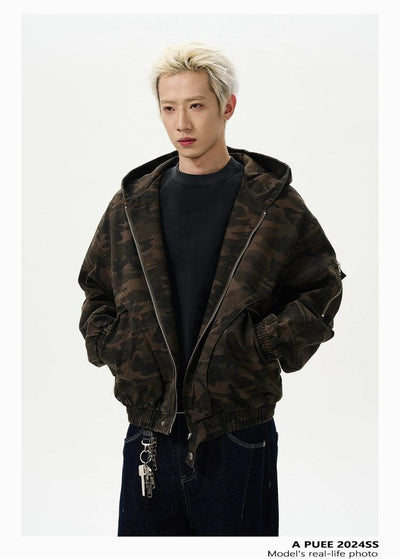 Boxy Camouflage Hooded Jacket Korean Street Fashion Jacket By A PUEE Shop Online at OH Vault