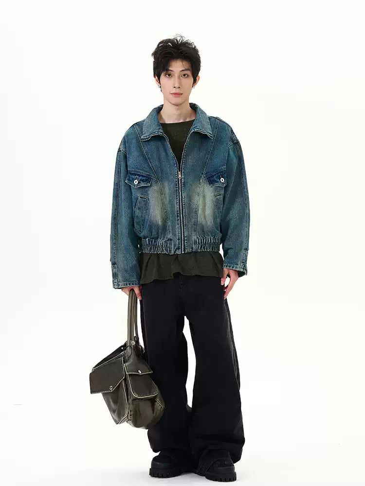 Washed Inverted Style Short Denim Jacket Korean Street Fashion Jacket By 77Flight Shop Online at OH Vault