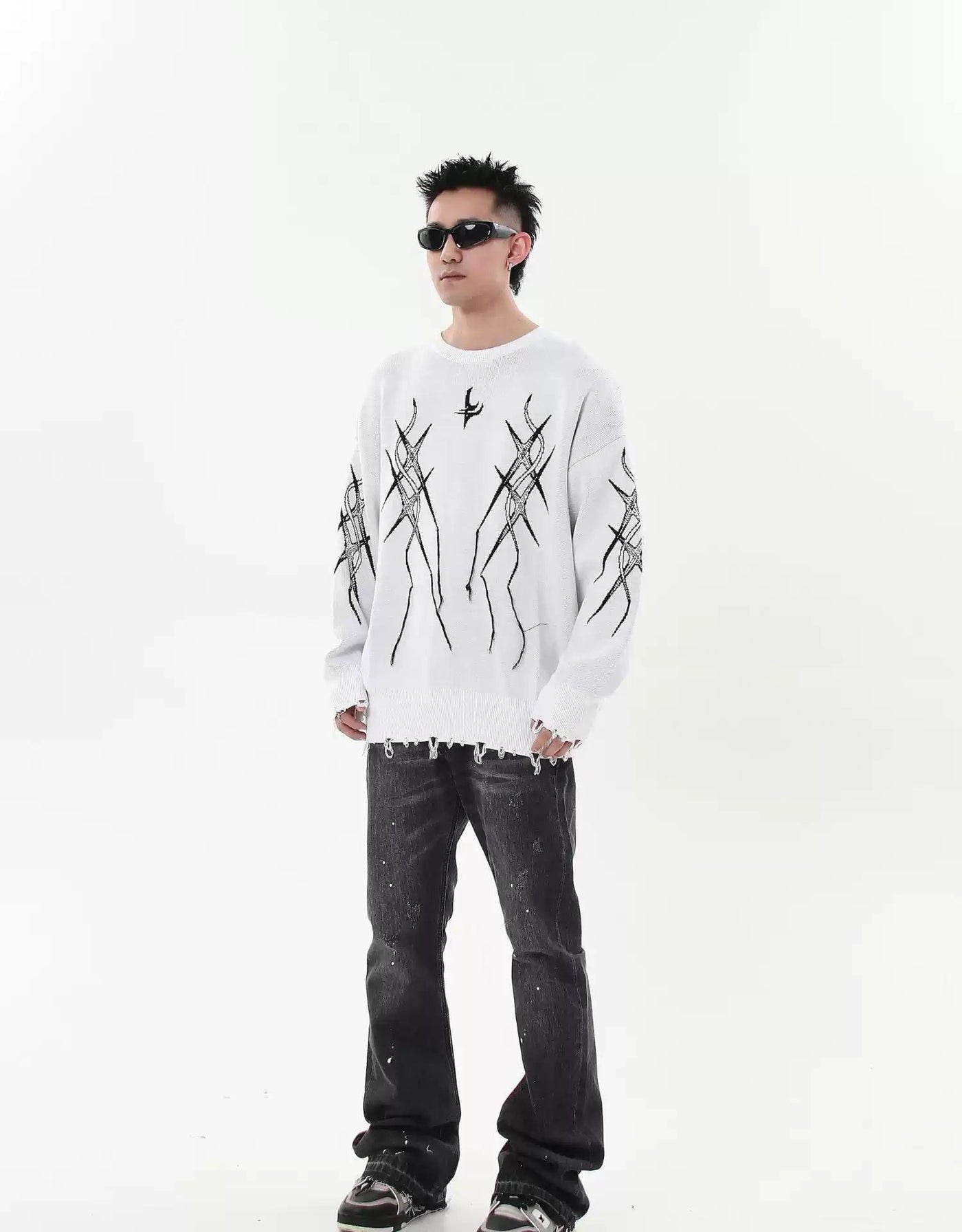 Distressed Tassel Thorn Sweater Korean Street Fashion Sweater By Blacklists Shop Online at OH Vault