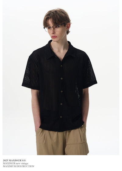 Mesh Textured Buttoned Shirt Korean Street Fashion Shirt By MaxDstr Shop Online at OH Vault