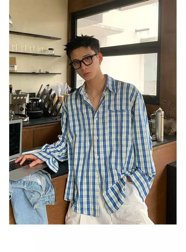 Casual Plaid Long Sleeve Shirt Korean Street Fashion Shirt By Poikilotherm Shop Online at OH Vault