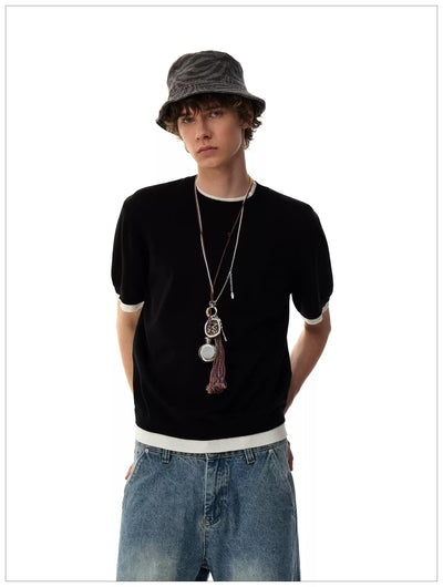 Clean Fit Layered Knit T-Shirt Korean Street Fashion T-Shirt By Mr Nearly Shop Online at OH Vault