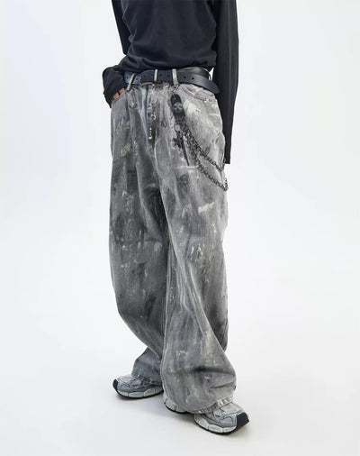 Graffiti Ink Wide Leg Jeans Korean Street Fashion Jeans By Ash Dark Shop Online at OH Vault