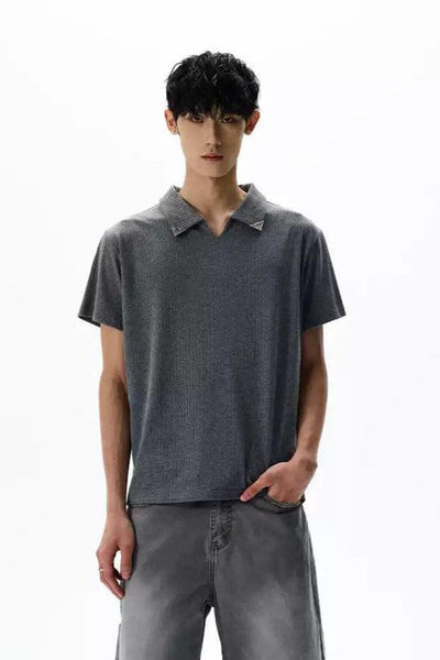 Minimal Triangle Metal V-Neck Polo Korean Street Fashion Polo By A PUEE Shop Online at OH Vault