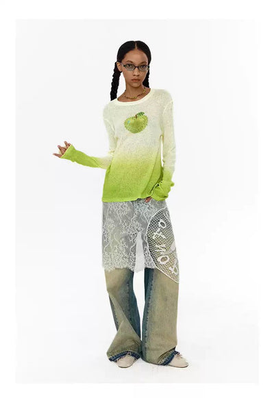 Green Apple Gradient Sweater Korean Street Fashion Sweater By Conp Conp Shop Online at OH Vault